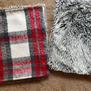 2 - 18x18 Pottery Barn Graham Plaid Faux Fur back pillow covers